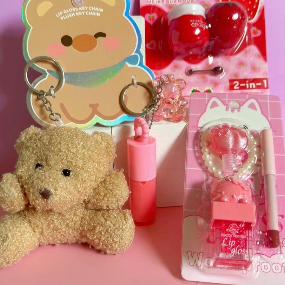 Y2K COQUETTE STRAWBERRY TEDDY BEAR LIP BUNDLE 🍓🧸✨PINK #6